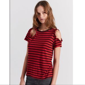 Current/Elliott | The Brittan Red & Black Stripe & Destroy Tee